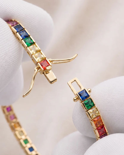 Rainbow Tennis Bracelet, 4 mm, 18K Gold-Plated