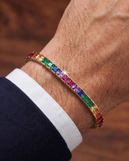 Rainbow Tennis Bracelet, 4 mm, 18K Gold-Plated