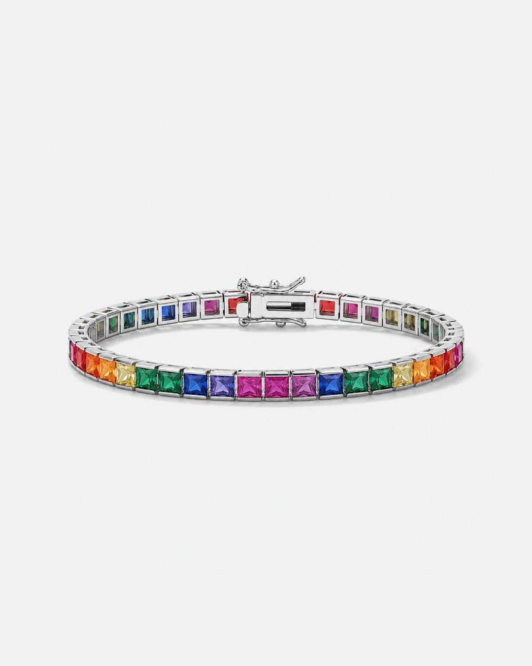 Rainbow Tennis Bracelet, 4 mm, Platinum-Plated