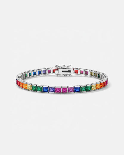 Rainbow Tennis Bracelet, 4 mm, Platinum-Plated