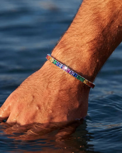 Rainbow Tennis Bracelet, 4 mm, Platinum-Plated