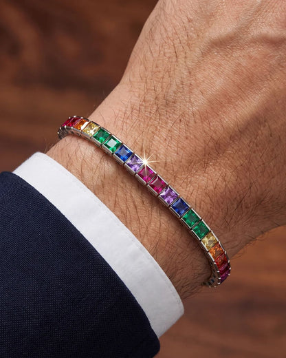 Rainbow Tennis Bracelet, 4 mm, Platinum-Plated