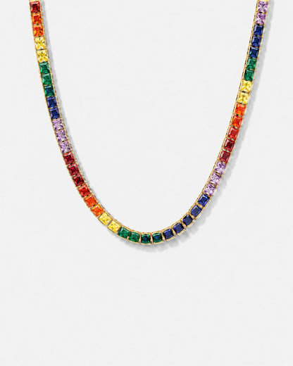 Rainbow Tennis Necklace, 4 mm, 18K Gold-Plated