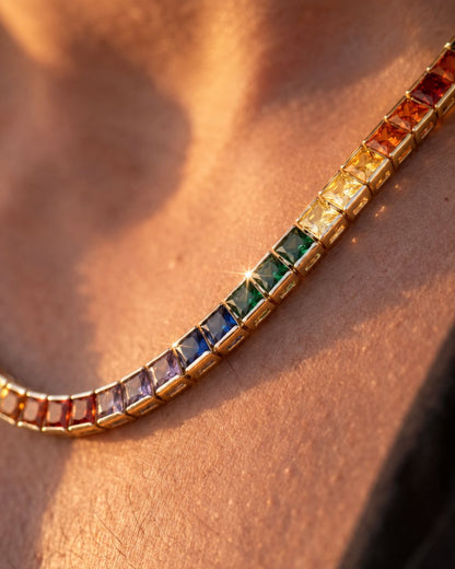 Rainbow Tennis Necklace, 4 mm, 18K Gold-Plated