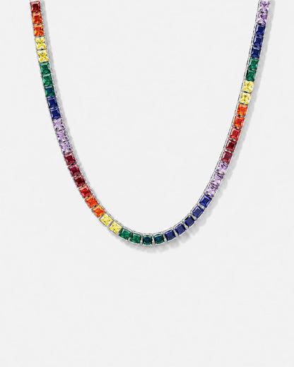Rainbow Tennis Necklace, 4 mm, Platinum-Plated