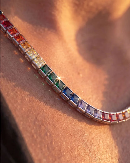 Rainbow Tennis Necklace, 4 mm, Platinum-Plated