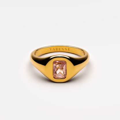 Pink Zircon Signet Ring, 4 × 6 mm — Rosé