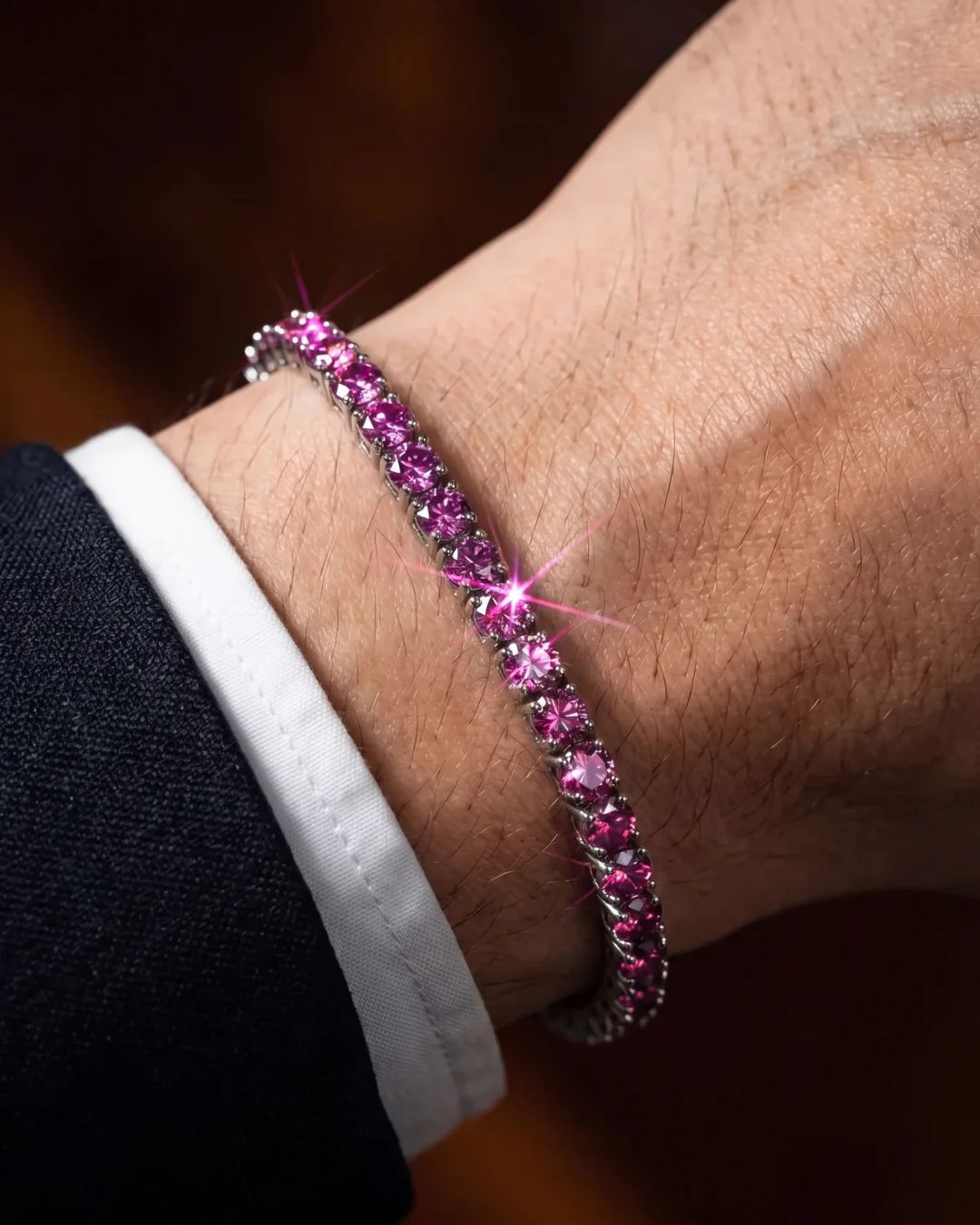 Pink Moissanite Tennis Bracelet, 4 mm, 925 Sterling Silver