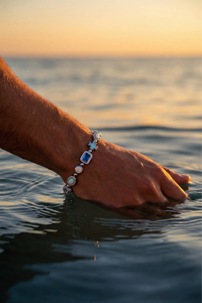 Men’s Blue and Clear Mosaic Bracelet, 6 mm, Silver-Tone — Royal Azure