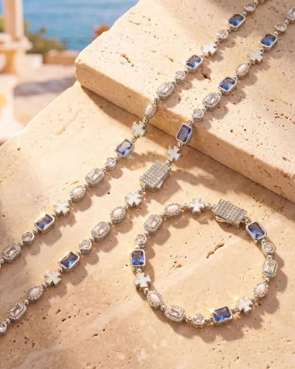 Men’s Blue and Clear Mosaic Bracelet, 6 mm, Silver-Tone — Royal Azure