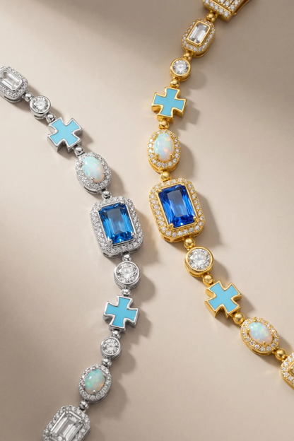 Men’s Blue and Clear Mosaic Necklace, 6 mm, 18K Gold-Plated — Royal Azure