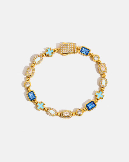Men’s Blue and Clear Mosaic Bracelet, 6 mm, 18K Gold-Plated — Royal Azure