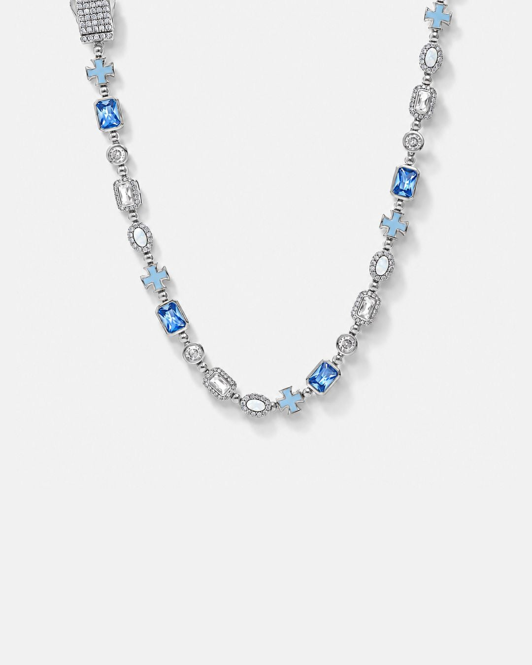 Men’s Blue and Clear Mosaic Necklace, 6 mm, Silver-Tone — Royal Azure