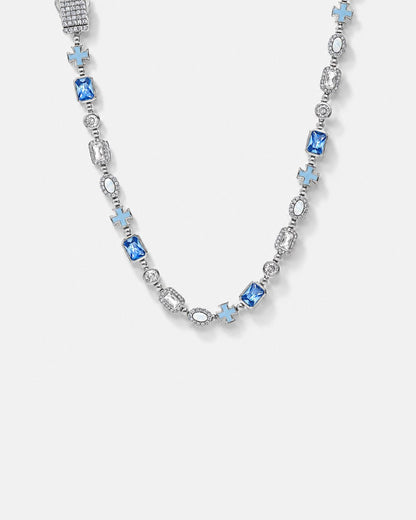 Men’s Blue and Clear Mosaic Necklace, 6 mm, Silver-Tone — Royal Azure