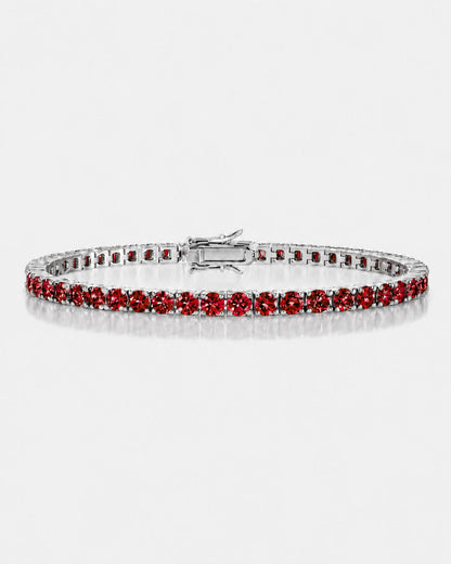 Men’s Red Moissanite Tennis Bracelet, 4 mm, 925 Sterling Silver