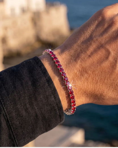 Men’s Red Moissanite Tennis Bracelet, 4 mm, 925 Sterling Silver