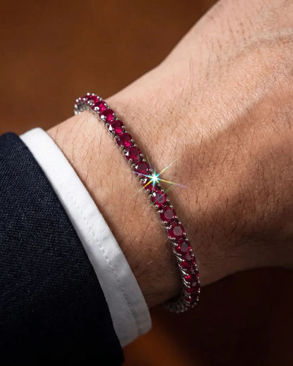 Men’s Red Moissanite Tennis Bracelet, 4 mm, 925 Sterling Silver
