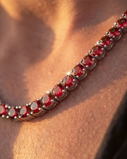 Red Zircon Tennis Necklace, 4 mm, Silver-Plated, 56 cm