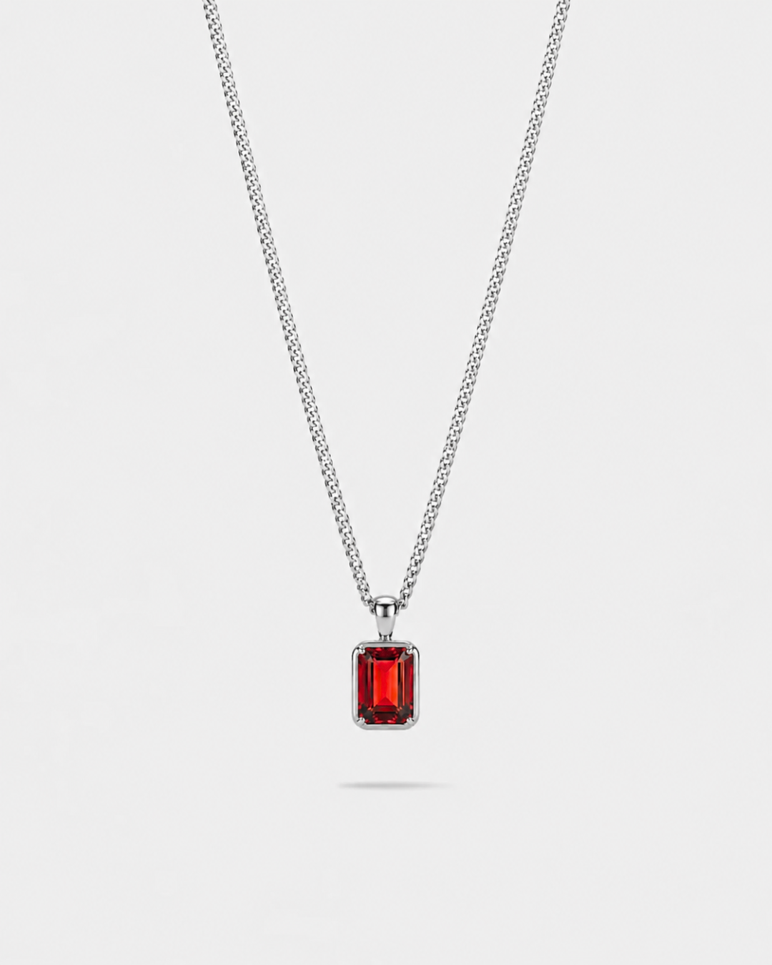 Men’s 1 ct Lab-Grown Ruby Pendant Necklace, 925 Silver Pendant