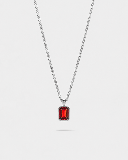 Men’s 1 ct Lab-Grown Ruby Pendant Necklace, 925 Silver Pendant