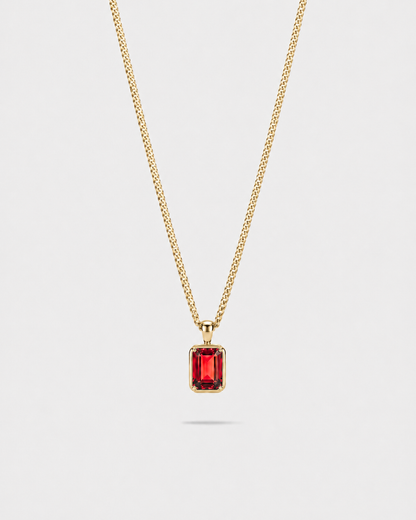 Men’s 1 Carat Lab-Grown Ruby Pendant Necklace, 18K Gold-Plated