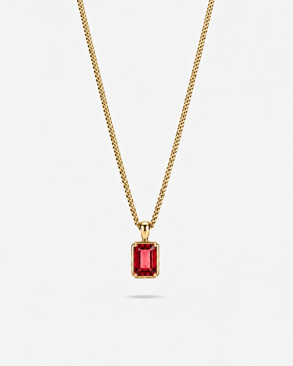 Men’s 2 Carat Lab-Grown Ruby Pendant Necklace, 18K Gold-Plated