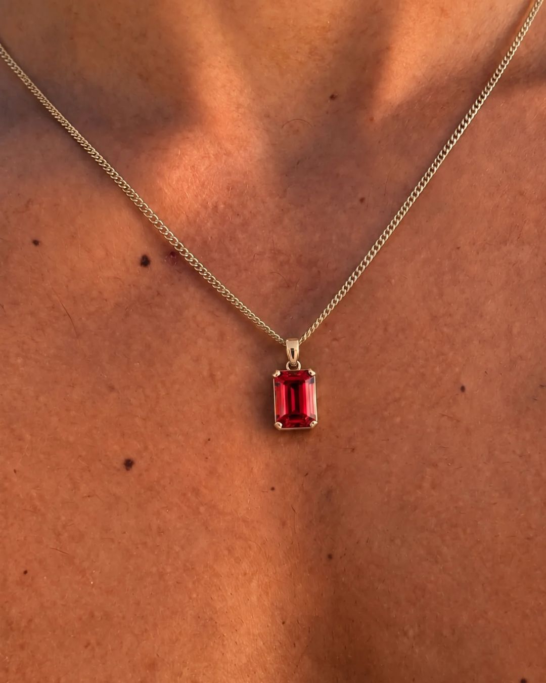 Men’s 2 Carat Lab-Grown Ruby Pendant Necklace, 18K Gold-Plated