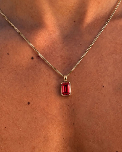 Men’s 2 Carat Lab-Grown Ruby Pendant Necklace, 18K Gold-Plated