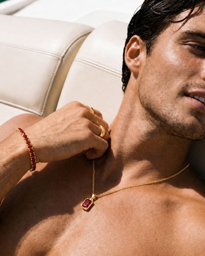 Men’s 2 Carat Lab-Grown Ruby Pendant Necklace, 18K Gold-Plated