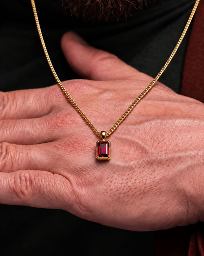 Men’s 2 Carat Lab-Grown Ruby Pendant Necklace, 18K Gold-Plated