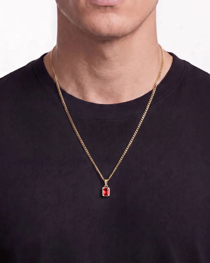 Men’s 1 Carat Lab-Grown Ruby Pendant Necklace, 18K Gold-Plated