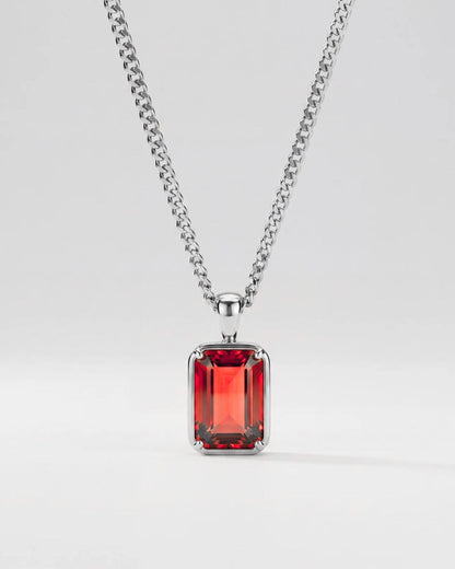 Men’s 1 ct Lab-Grown Ruby Pendant Necklace, 925 Silver Pendant