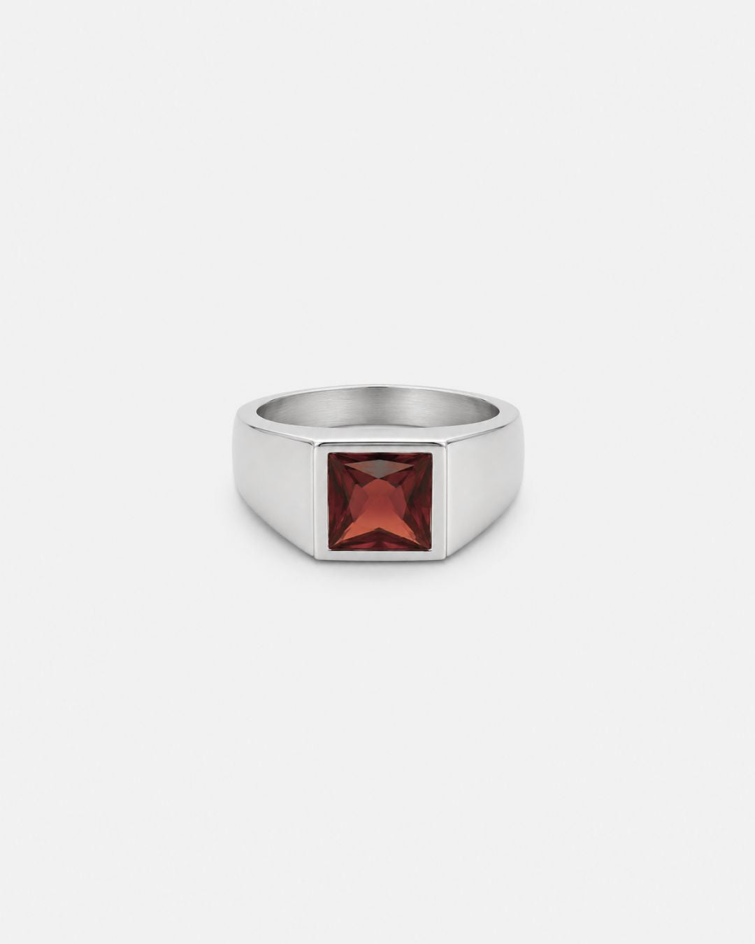 Men’s Red Zirconia Square Signet Ring, Silver-Tone