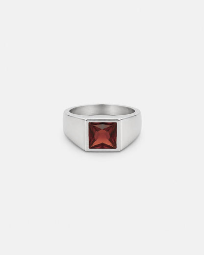 Men’s Red Zirconia Square Signet Ring, Silver-Tone