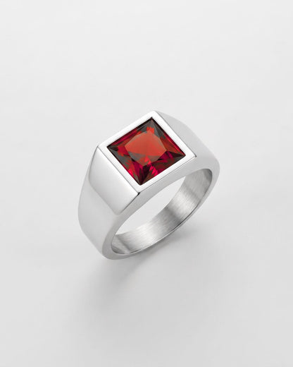 Men’s Red Zirconia Square Signet Ring, Silver-Tone