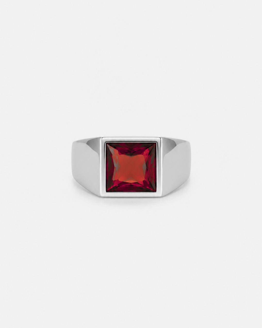 Men’s Red Zirconia Square Signet Ring, Silver-Tone