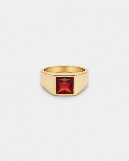 Men’s Red Zirconia Square Signet Ring, Gold-Tone