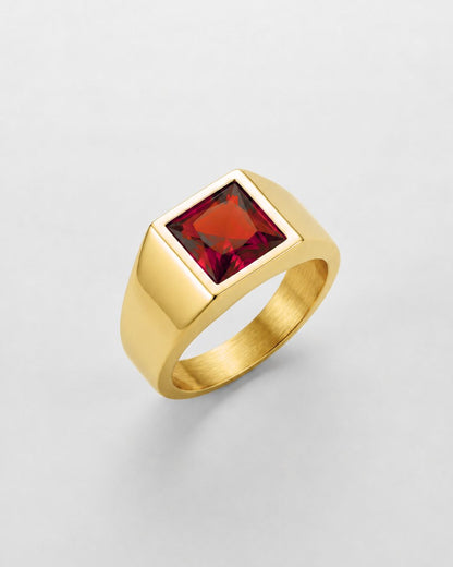 Men’s Red Zirconia Square Signet Ring, Gold-Tone