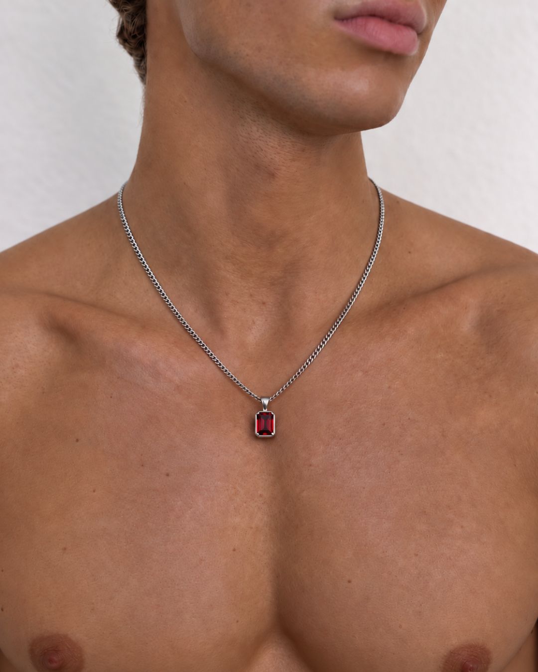Men’s 2 Carat Lab-Grown Ruby Pendant Necklace, 925 Silver