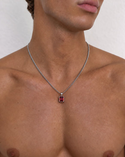 Men’s 2 Carat Lab-Grown Ruby Pendant Necklace, 925 Silver