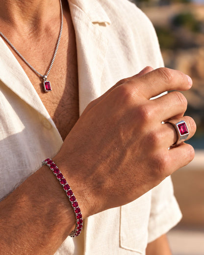 Men’s 2 Carat Lab-Grown Ruby Pendant Necklace, 925 Silver