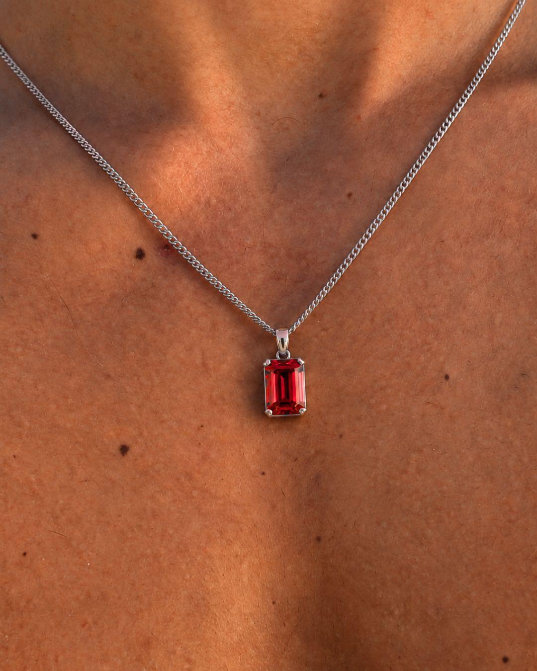 Men’s 2 Carat Lab-Grown Ruby Pendant Necklace, 925 Silver