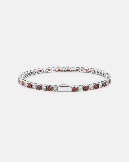 Men’s Red and Clear Zirconia Tennis Bracelet, 4 mm, Stainless Steel