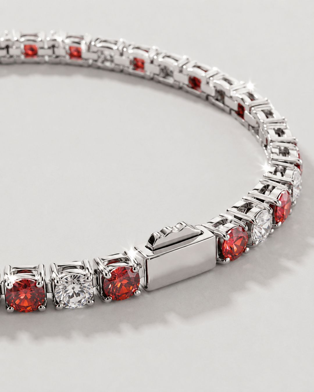Men’s Red and Clear Zirconia Tennis Bracelet, 4 mm, Stainless Steel