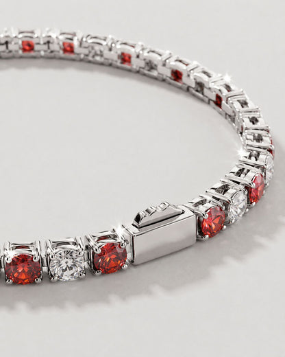 Men’s Red and Clear Zirconia Tennis Bracelet, 4 mm, Stainless Steel