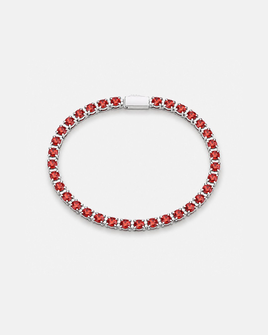 Men’s Red Zirconia Tennis Bracelet, 4 mm, Silver-Tone Steel