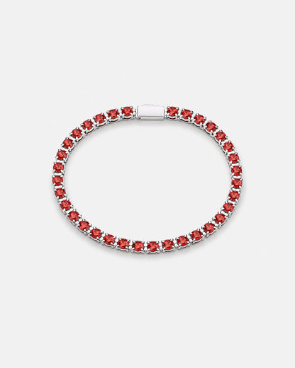 Men’s Red Zirconia Tennis Bracelet, 4 mm, Silver-Tone Steel