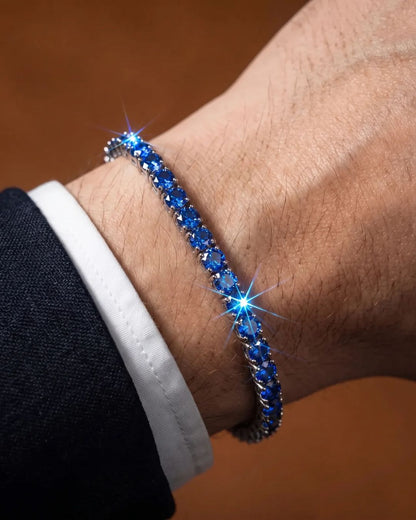 Men’s Royal Blue Moissanite Tennis Bracelet, 4 mm, 925 Sterling Silver