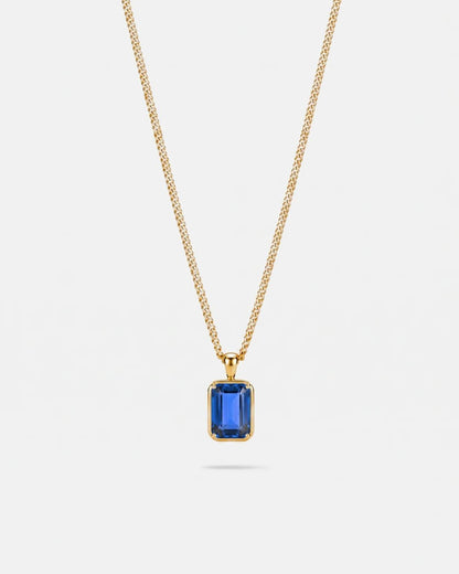 Men’s 1 Carat Lab-Grown Sapphire Pendant Necklace, 18K Gold-Plated