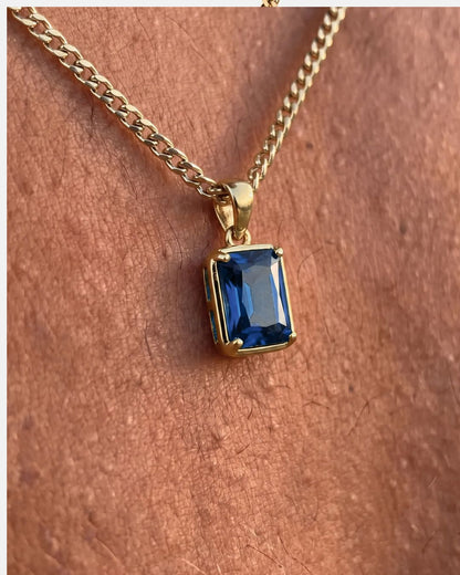 Men’s 1 Carat Lab-Grown Sapphire Pendant Necklace, 18K Gold-Plated